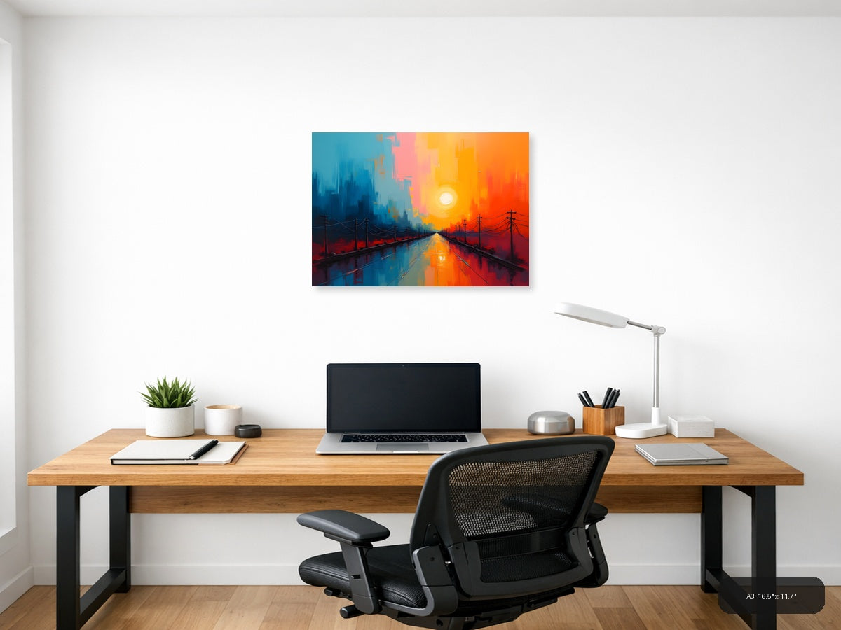 Sunset Highway Abstract Modern Landscape Wall Art — A3 / Office