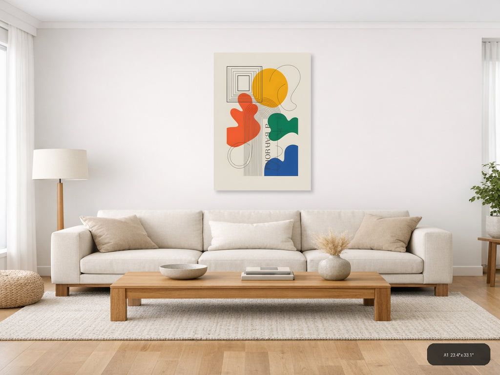 Colorful Abstract Line Art with Geometric Shapes Wall Art — A1 / Living Room