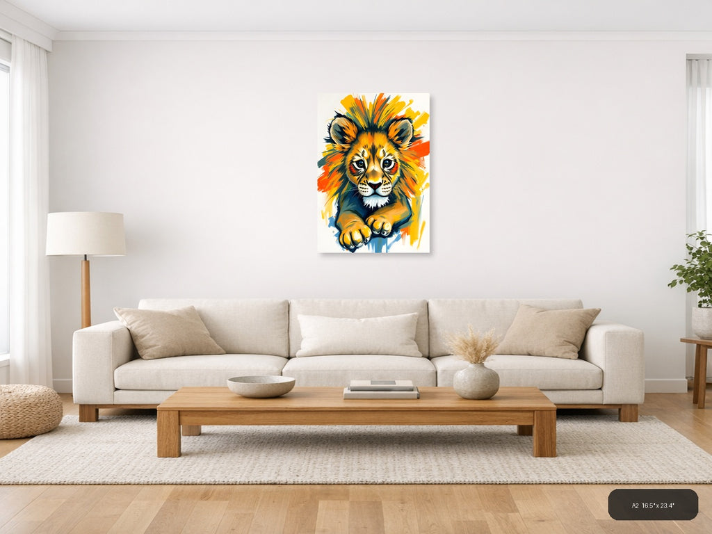Abstract Lion Head Portrait Vibrant Splatter Wall Art — A2 / Living Room