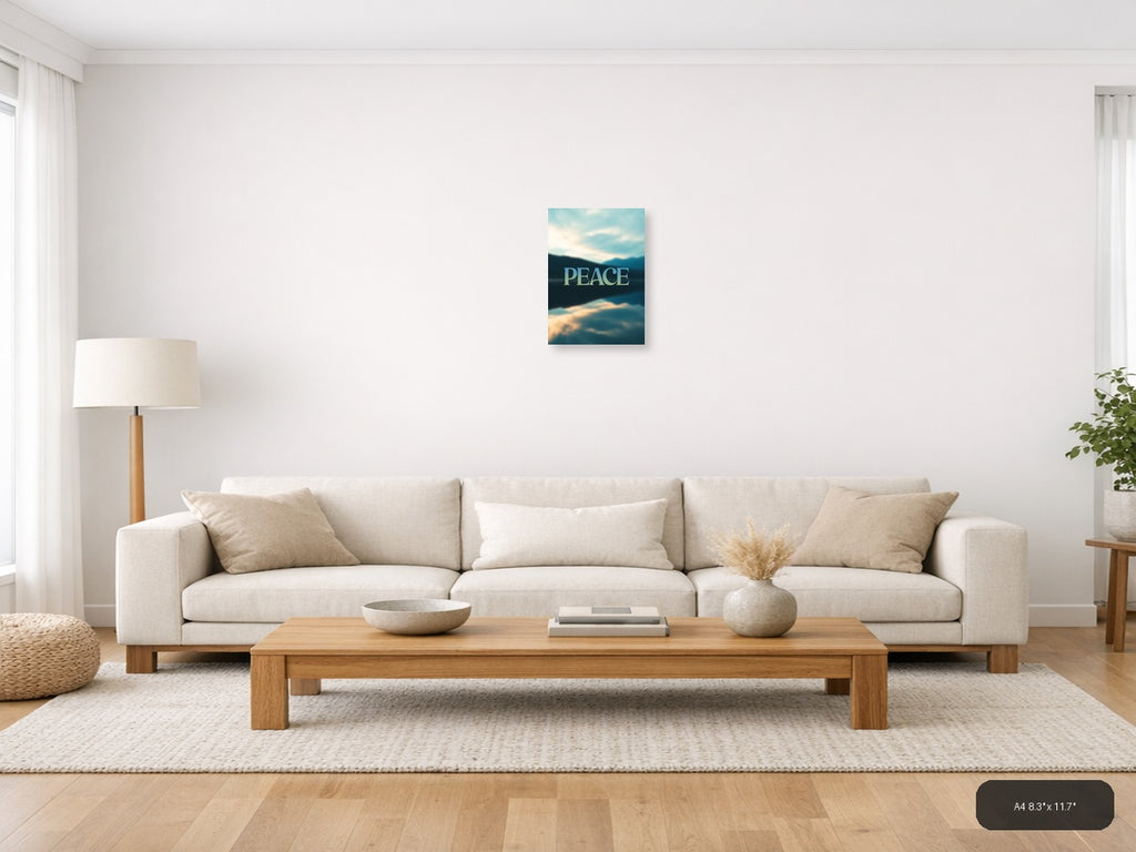 Peace Typography Mountain Lake Landscape Wall Art — A4 / Living Room