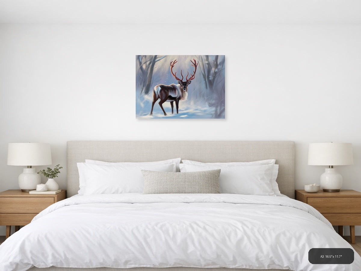 Majestic Deer with Glowing Antlers Abstract Wall Art — A3 / Bedroom