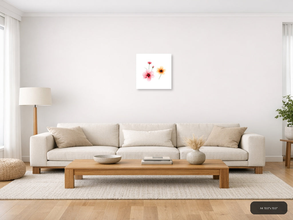 Pink & Peach Minimalist Flowers Wall Art — A4 / Living Room