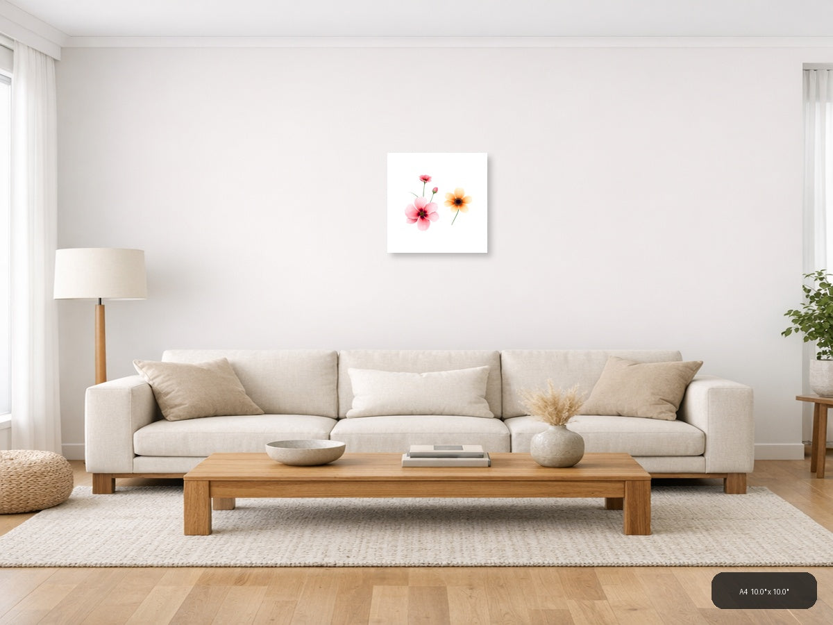 Pink & Peach Minimalist Flowers Wall Art — A4 / Living Room