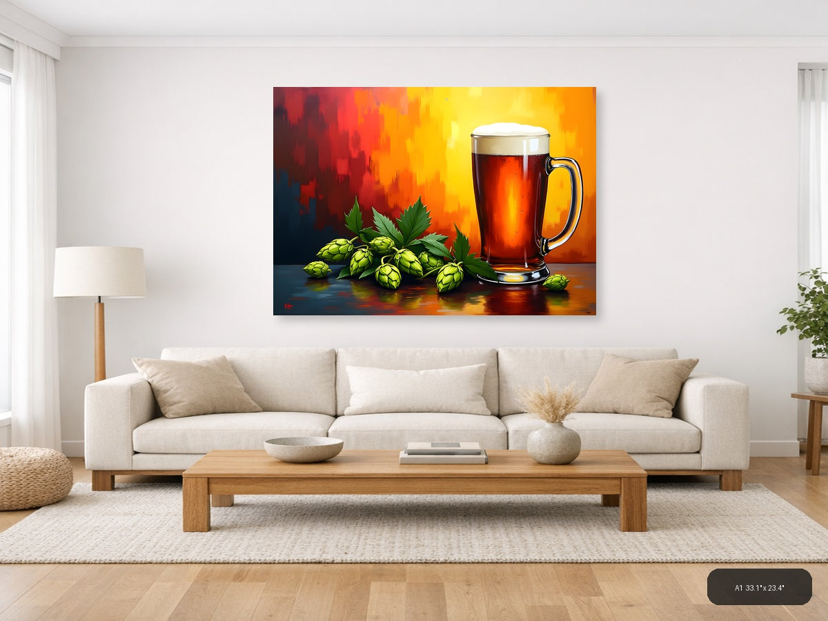 Beer Hops Abstract Red Orange Yellow Wall Art — A1 / Living Room