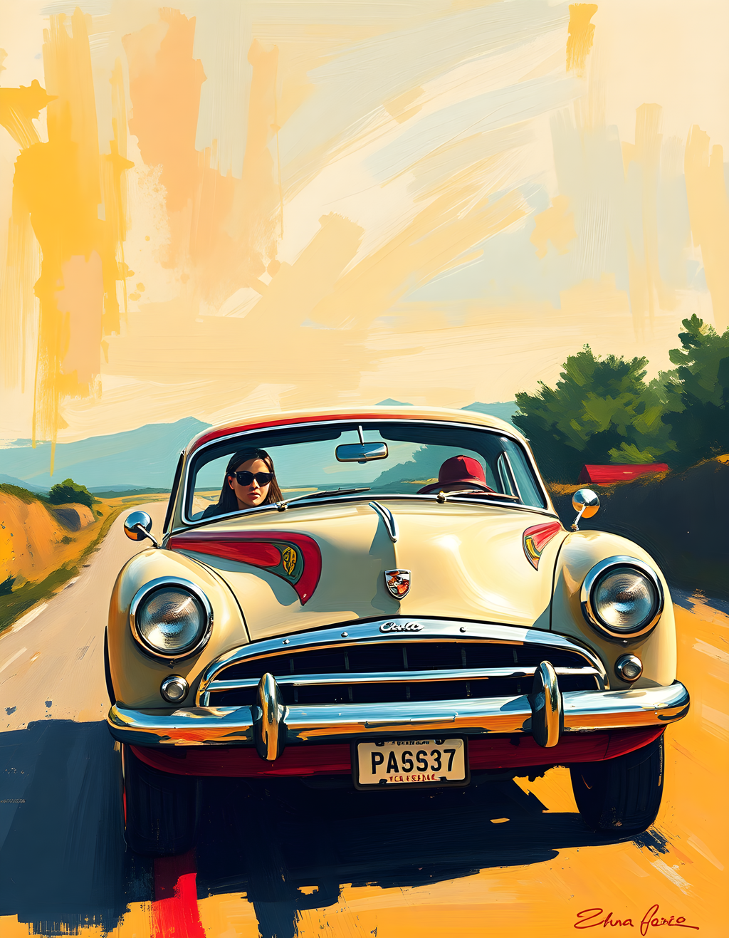 Vintage Convertible Road Trip Abstract Wall Art