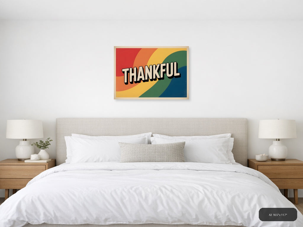 Thankful — Vintage (Landscape) Canvas Print | Vintage Wall Art | A4 A3 A2 A1 — A3 / Bedroom