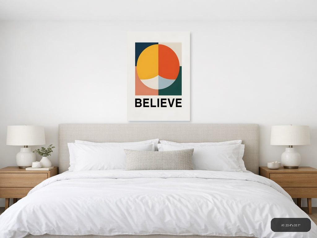Minimalist Geometric Circle Believe Motivational Wall Art — A1 / Bedroom