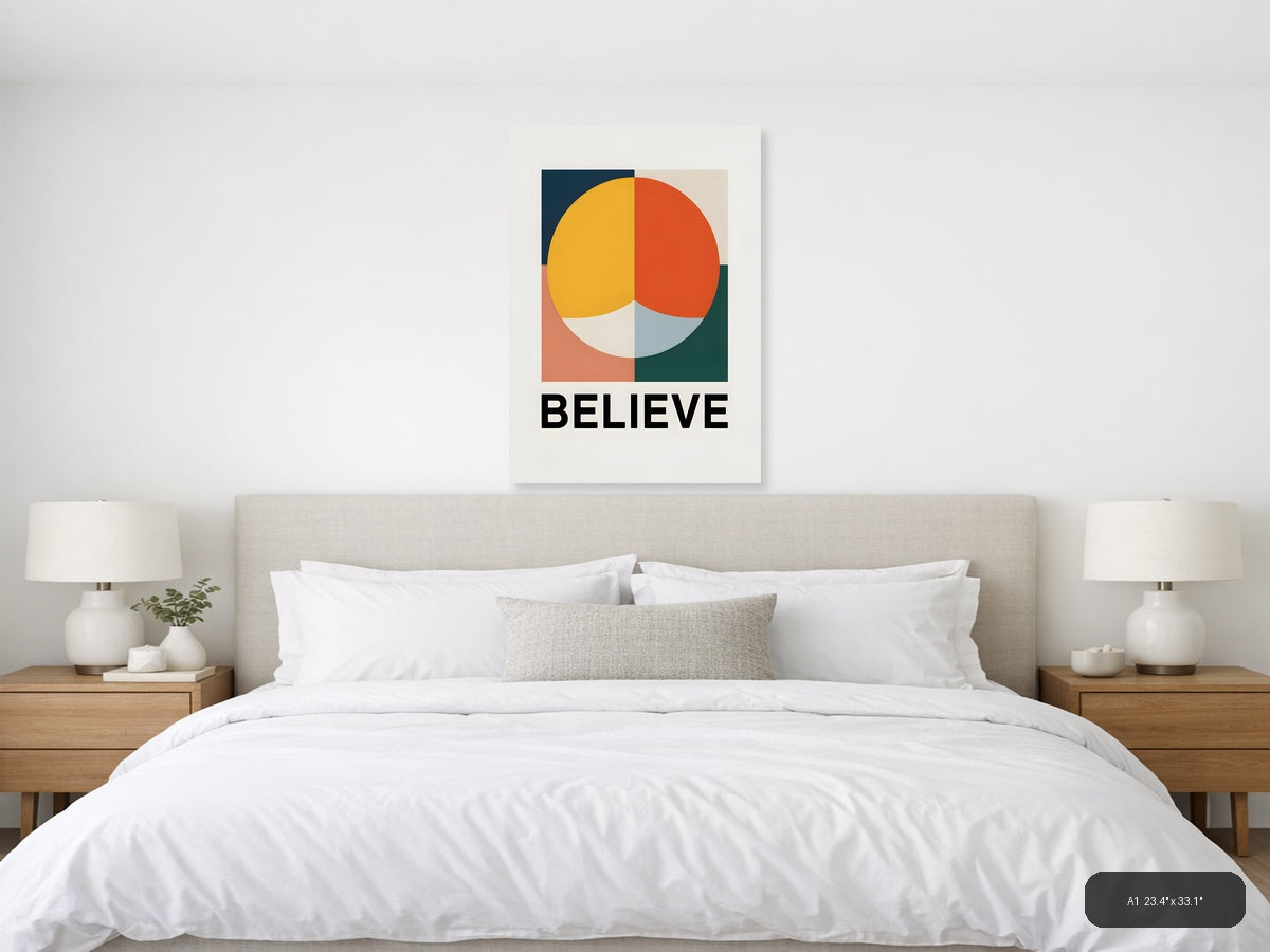 Minimalist Geometric Circle Believe Motivational Wall Art — A1 / Bedroom