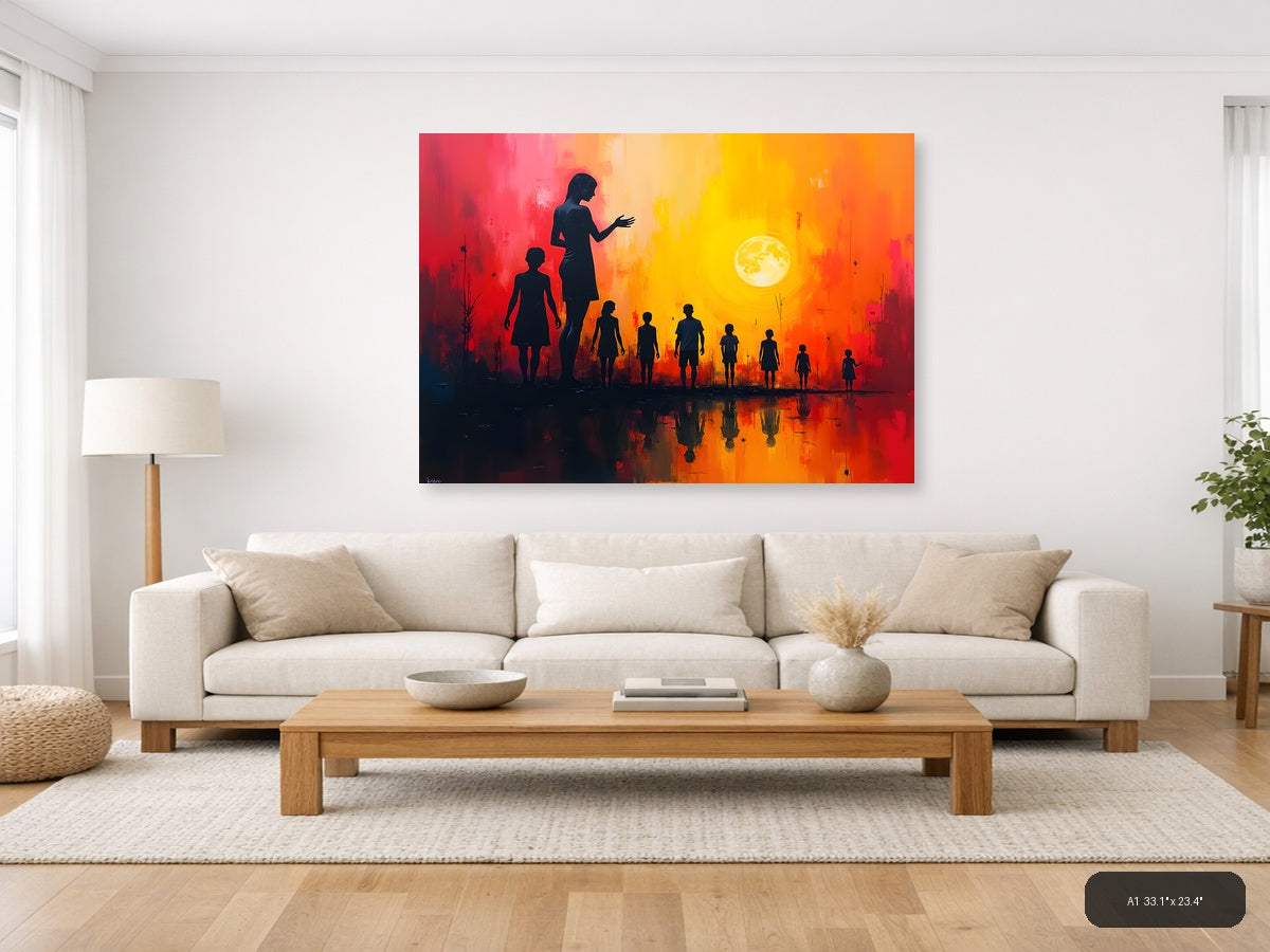 Abstract Silhouettes Sunset Moon Reflection Wall Art — A1 / Living Room