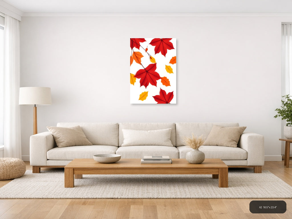 Minimalist Autumn Leaves Portrait Wall Art — A2 / Living Room