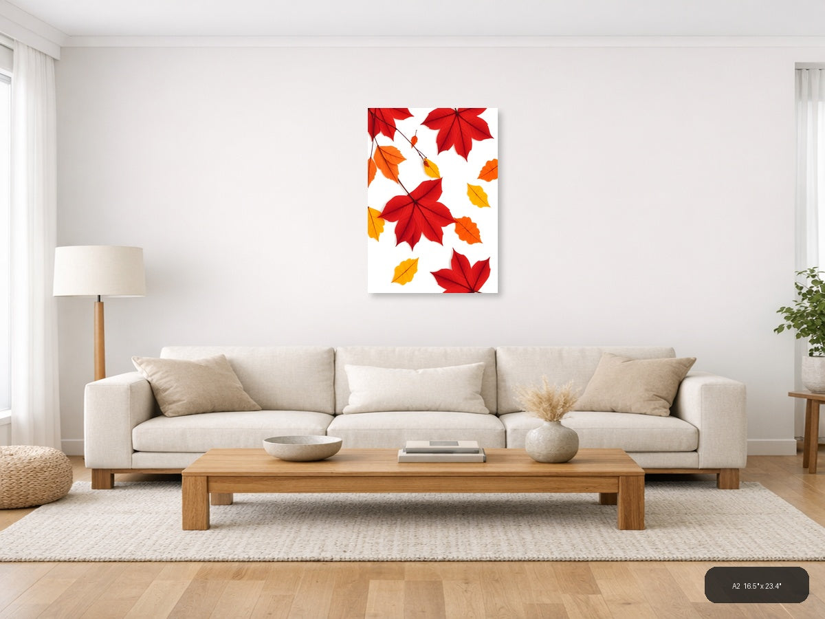 Minimalist Autumn Leaves Portrait Wall Art — A2 / Living Room