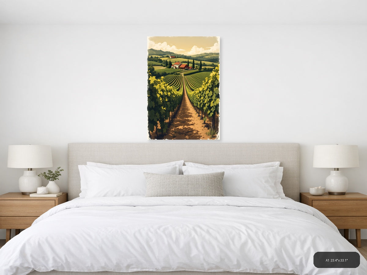 Vintage Vineyard Landscape with Farmhouse Wall Art — A1 / Bedroom