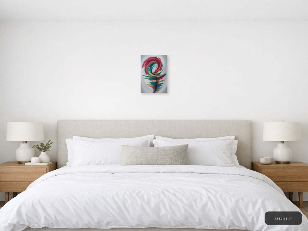 Abstract Spiral Flower in Pink & Teal - Modern Wall Art — A4 / Bedroom