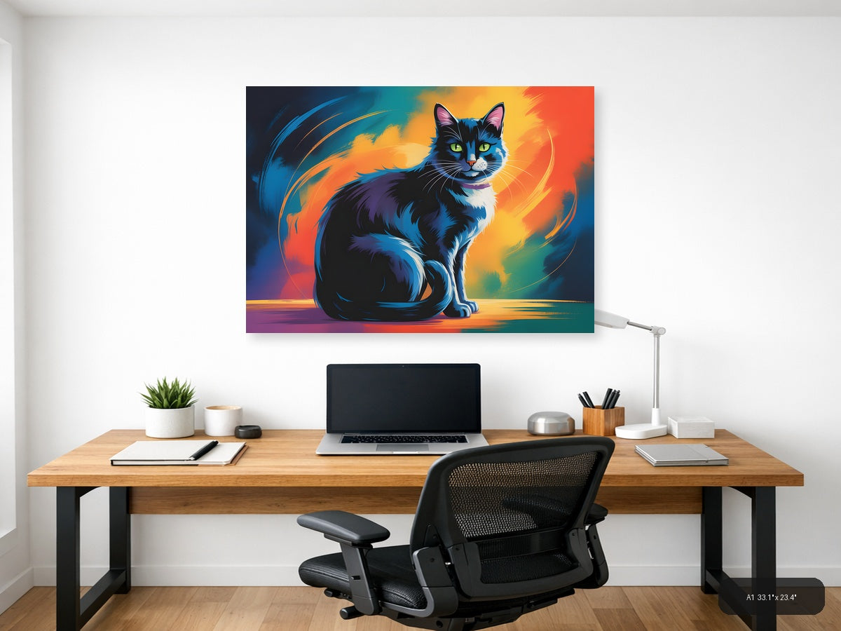 Abstract Colorful Cat Portrait Modern Wall Art — A1 / Office