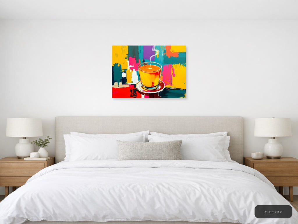 Vibrant Coffee Cup Abstract Pop Art Wall Art — A3 / Bedroom