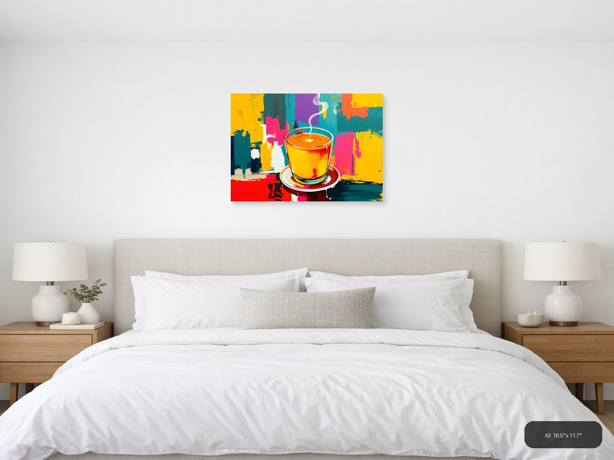 Vibrant Coffee Cup Abstract Pop Art Wall Art — A3 / Bedroom