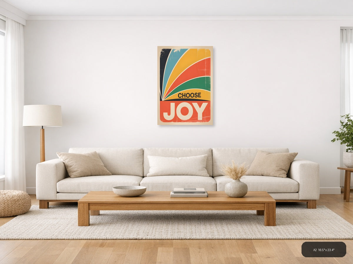 Choose Joy Vintage Retro Rainbow Burst Wall Art — A2 / Living Room
