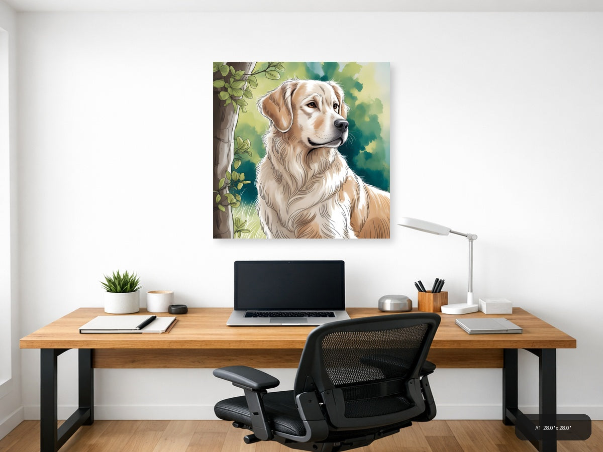 Golden Retriever Portrait Line Art Wall Art — A1 / Office