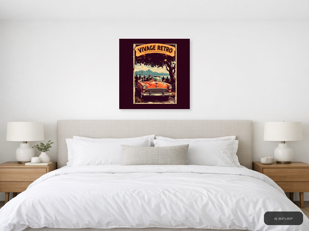 Vintage Retro Classic Car Mountain Landscape Wall Art — A2 / Bedroom