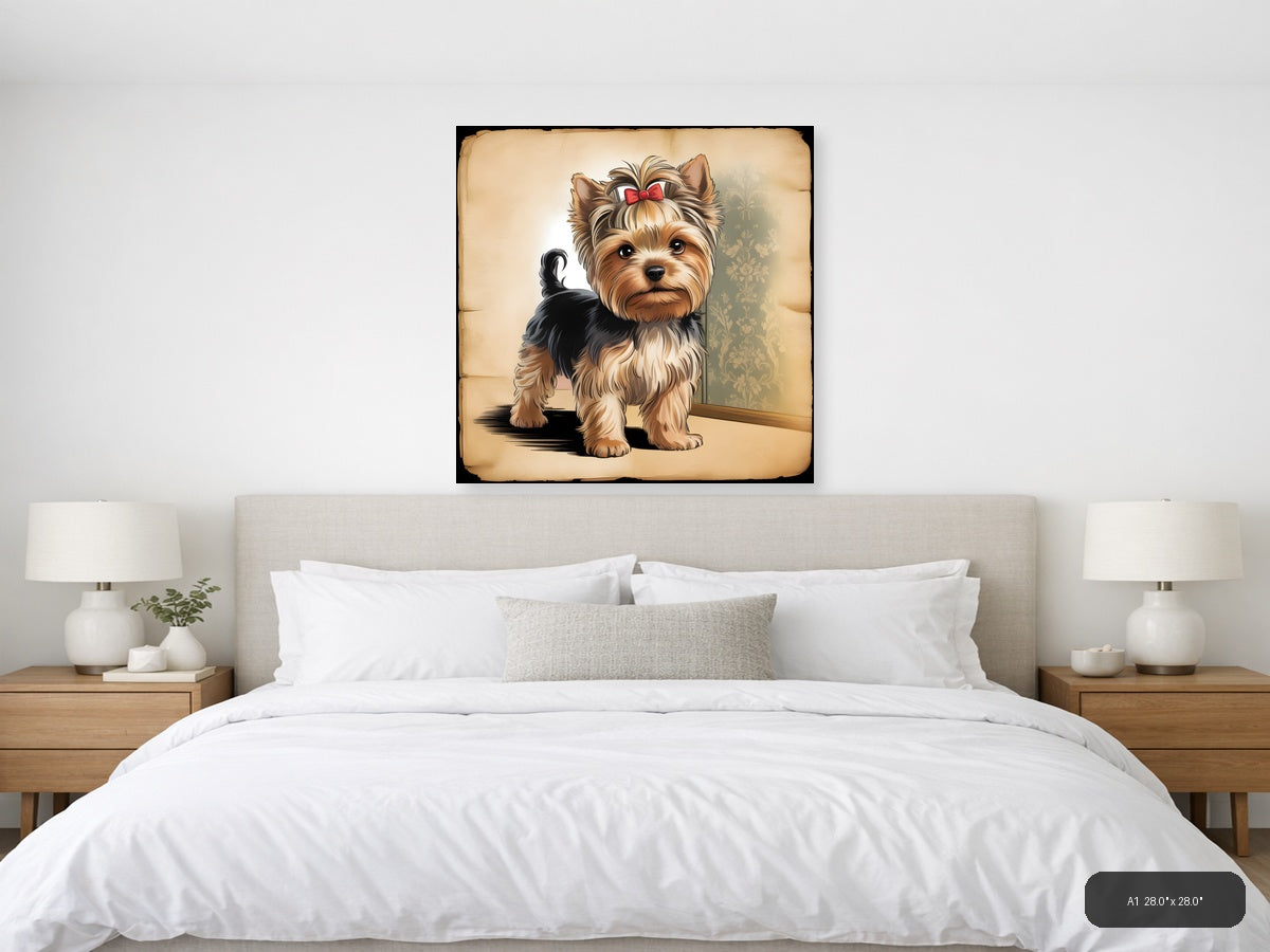 Vintage Shih Tzu Puppy with Pink Bow Wall Art — A1 / Bedroom
