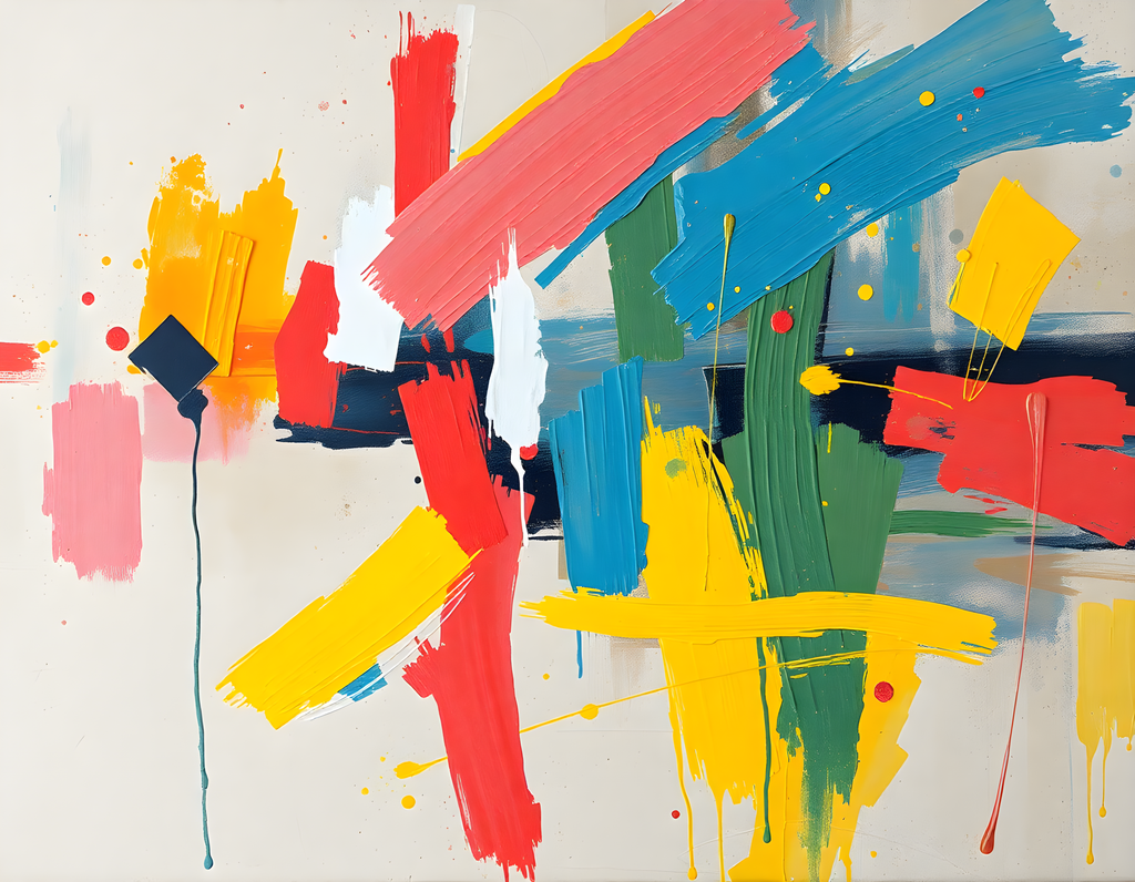 Colorful Abstract Brushstrokes & Geometric Shapes Wall Art