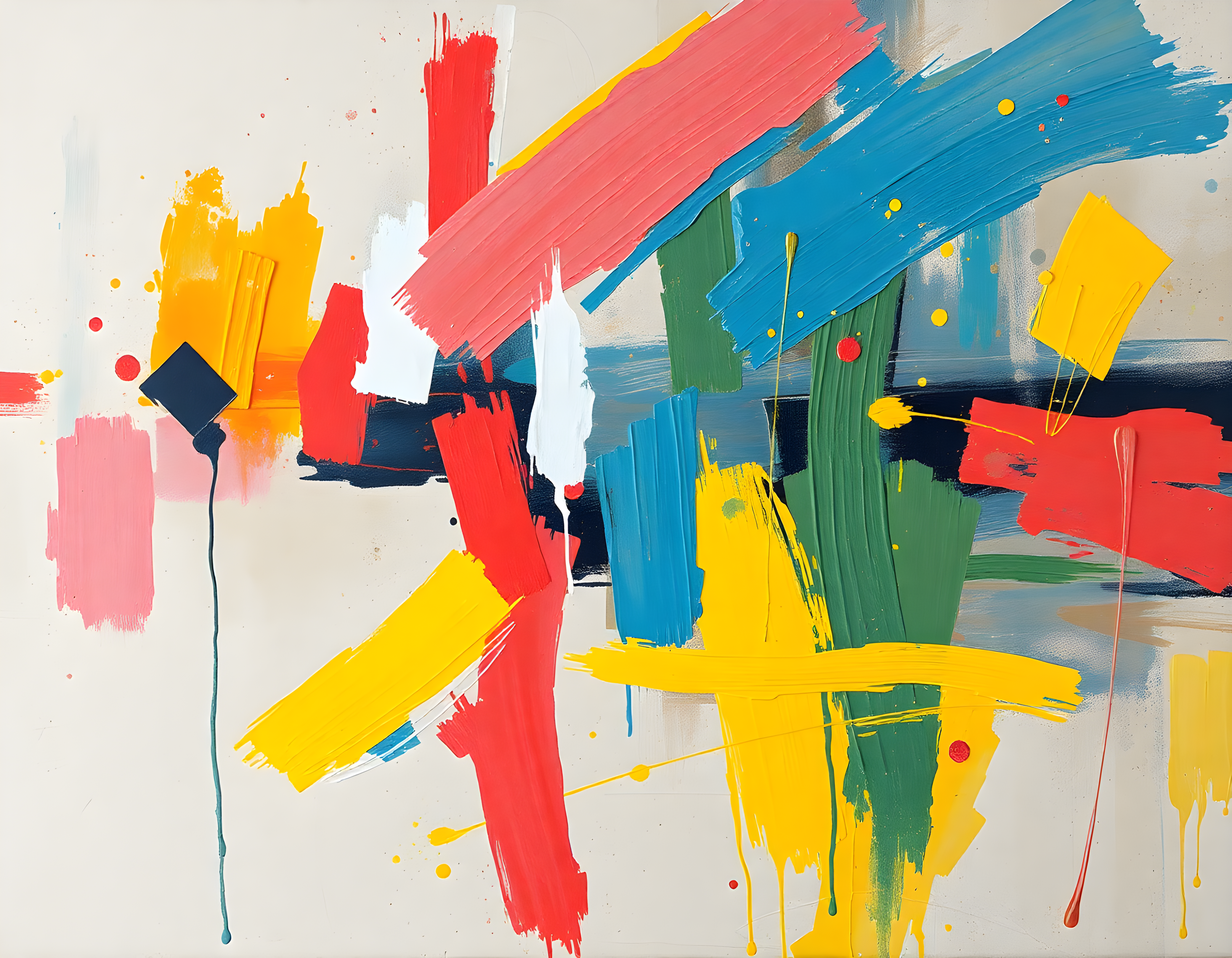 Colorful Abstract Brushstrokes & Geometric Shapes Wall Art