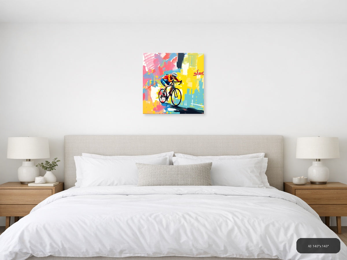 Colorful Cyclist Abstract Pop Art Wall Art — A3 / Bedroom