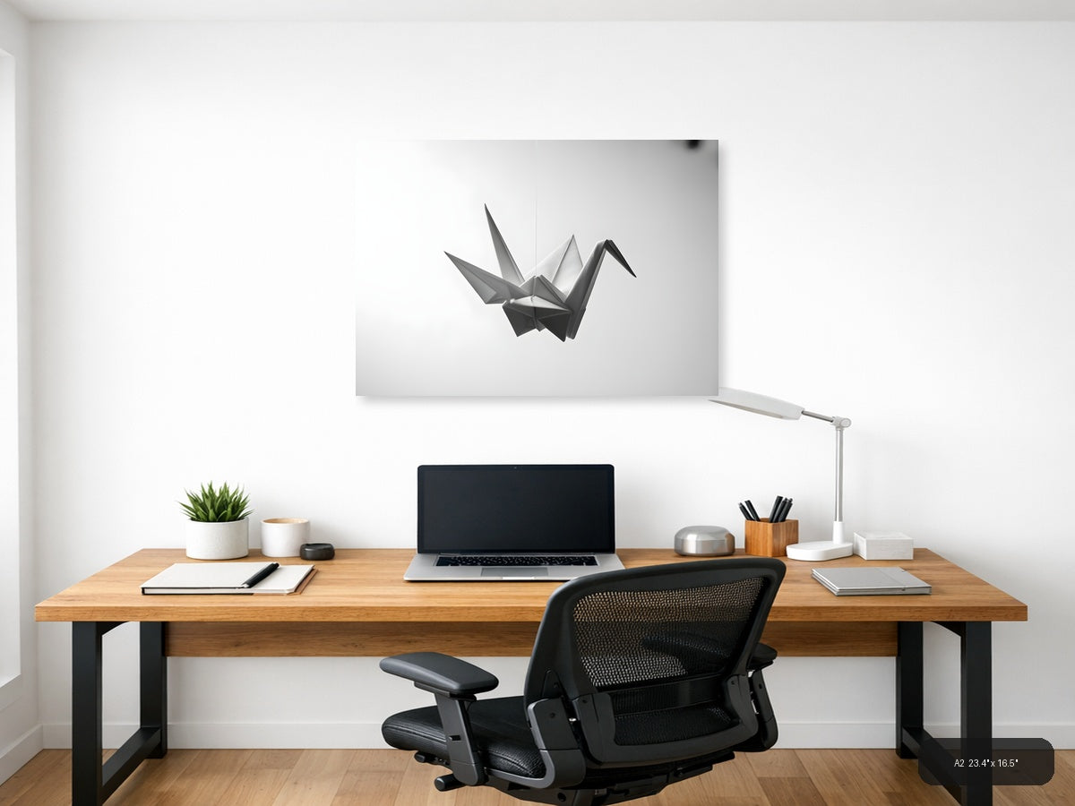 Minimalist Paper Crane Geometric Sculpture Wall Art — A2 / Office