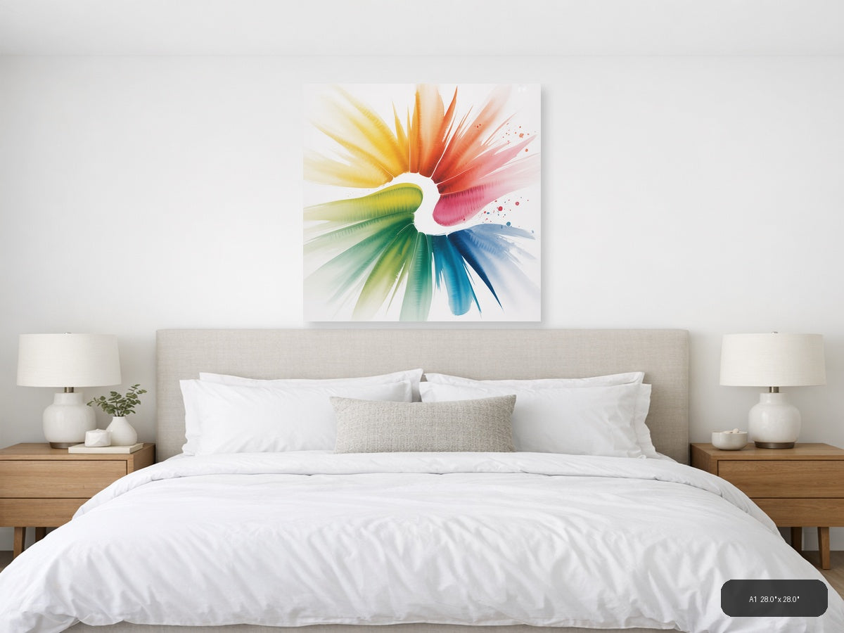 Rainbow Color Wheel Watercolor Burst Wall Art — A1 / Bedroom