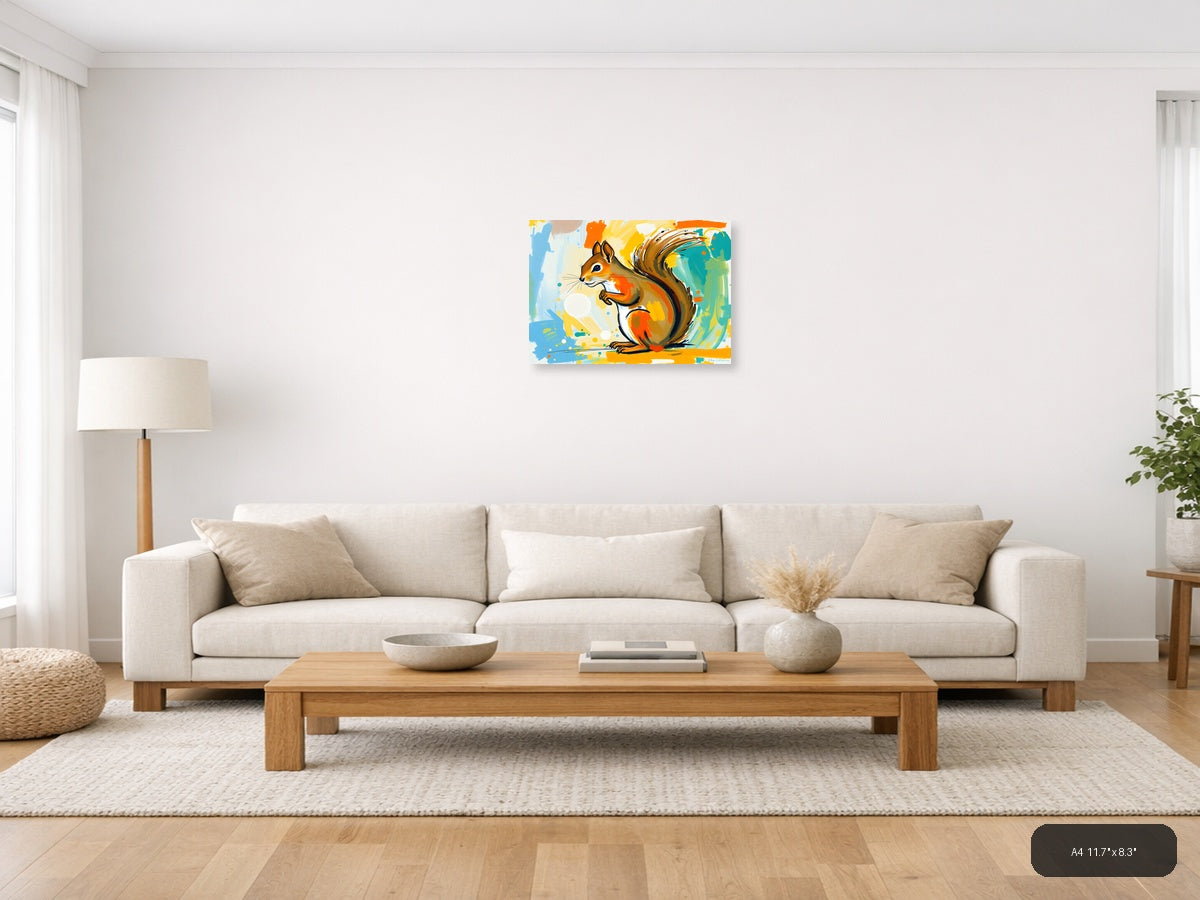 Colorful Abstract Squirrel Modern Animal Wall Art — A4 / Living Room