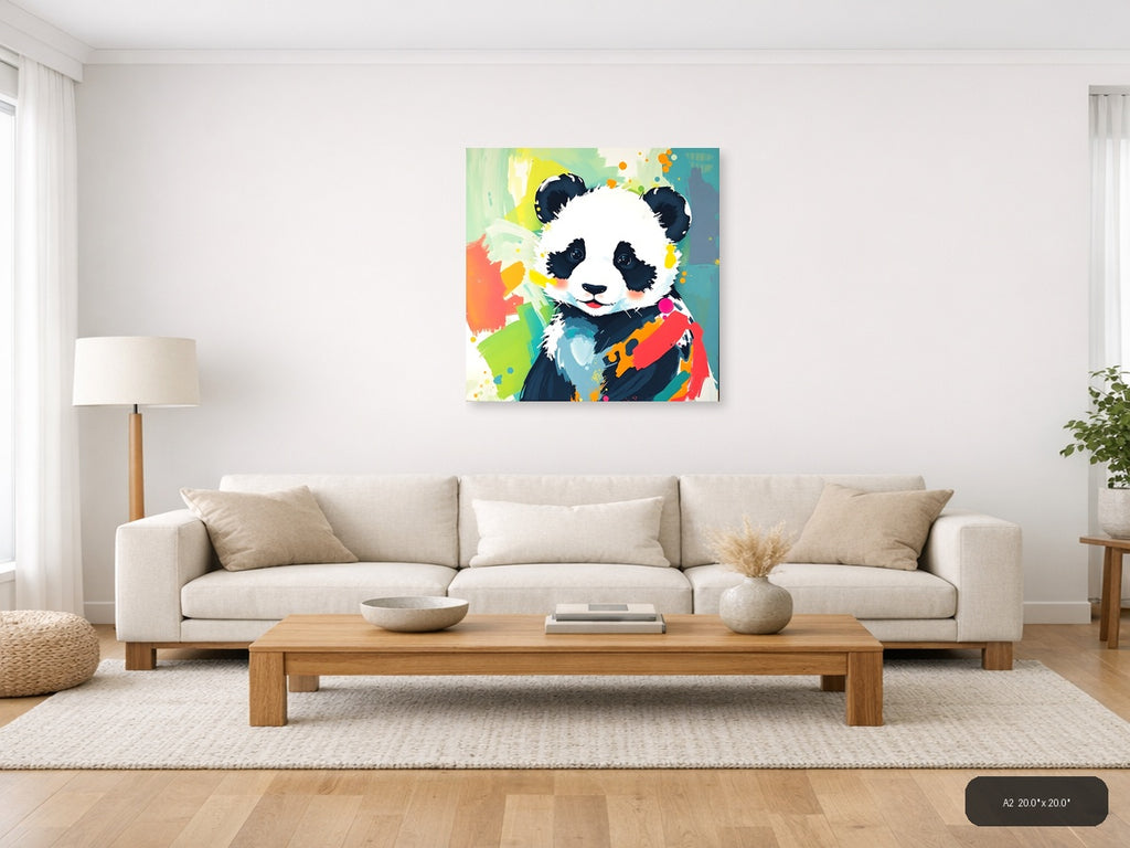 Playful Panda Abstract Colorful Pop Art Wall Art — A2 / Living Room
