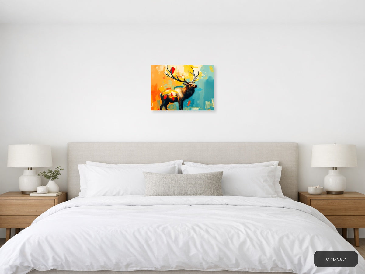 Abstract Elk with Colorful Geometric Patterns Wall Art — A4 / Bedroom