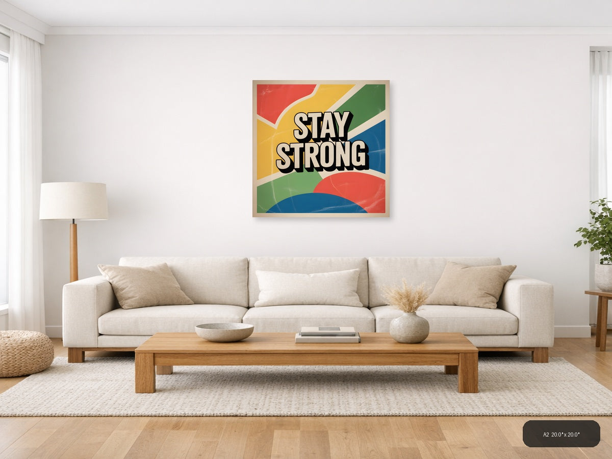 Stay Strong Vintage Motivational Retro Wall Art — A2 / Living Room