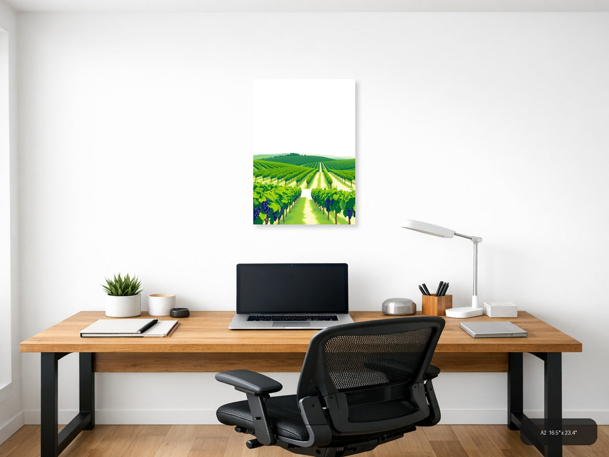 Minimalist Vineyard Landscape with Rolling Hills Wall Art — A2 / Office