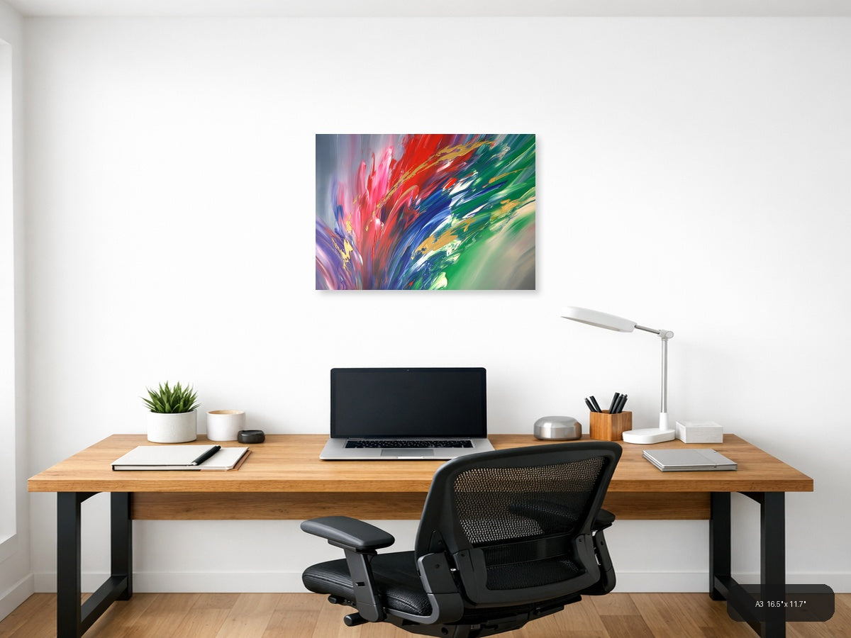 Vibrant Abstract Explosion: Pink, Red & Green Wall Art — A3 / Office
