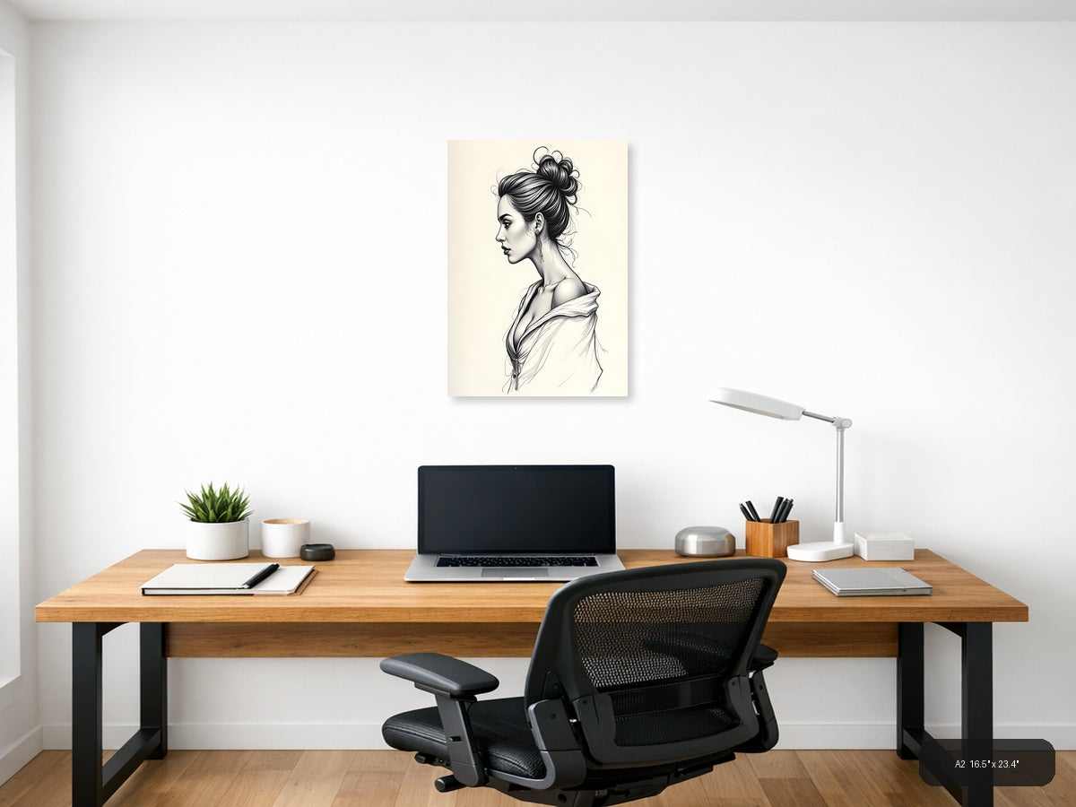 Elegant Woman Profile Line Art Portrait Wall Art — A2 / Office