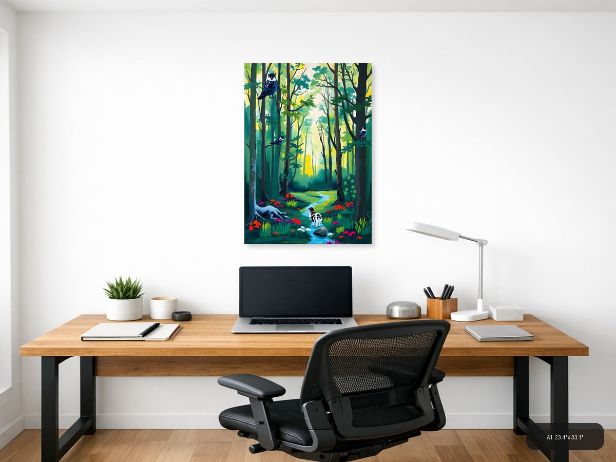 Forest Stream with Birds Abstract Wall Art — A1 / Office