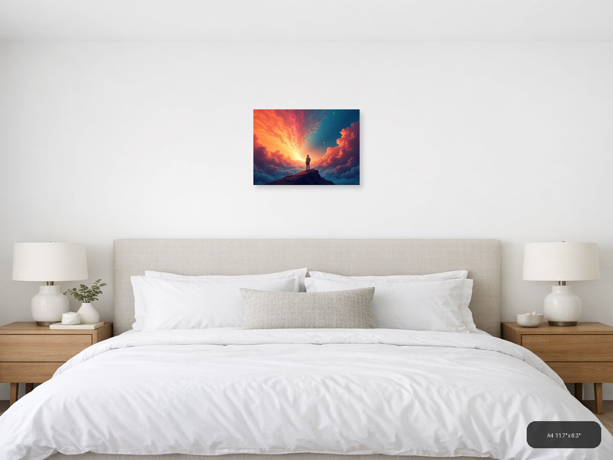 Sunset Sky Abstract Figure on Mountain Peak Wall Art — A4 / Bedroom
