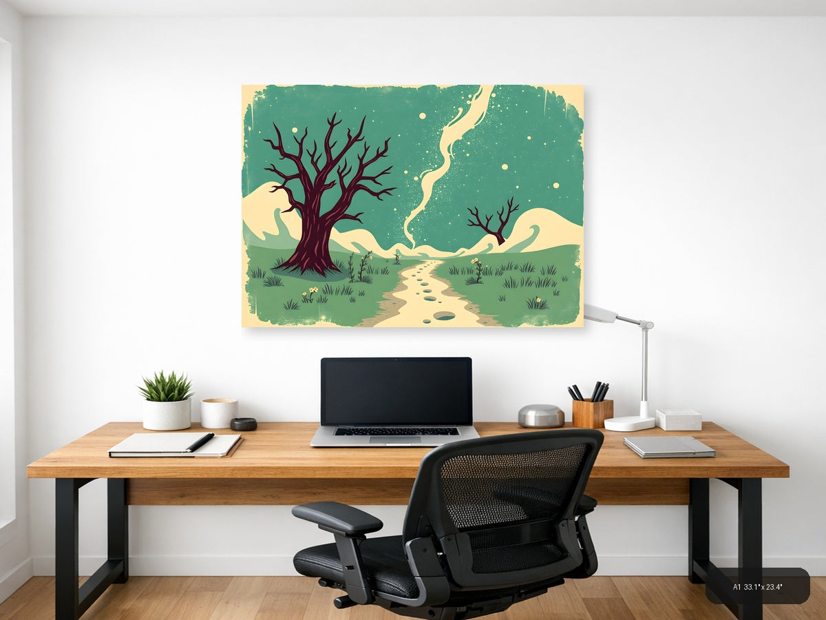 Vintage Landscape with Dead Trees & Winding Path Wall Art — A1 / Office