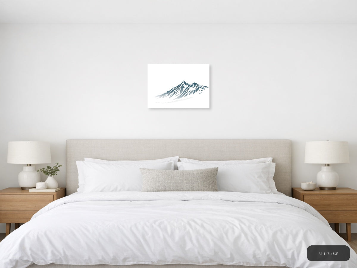 Minimalist Snow-Capped Mountain Peak Wall Art — A4 / Bedroom