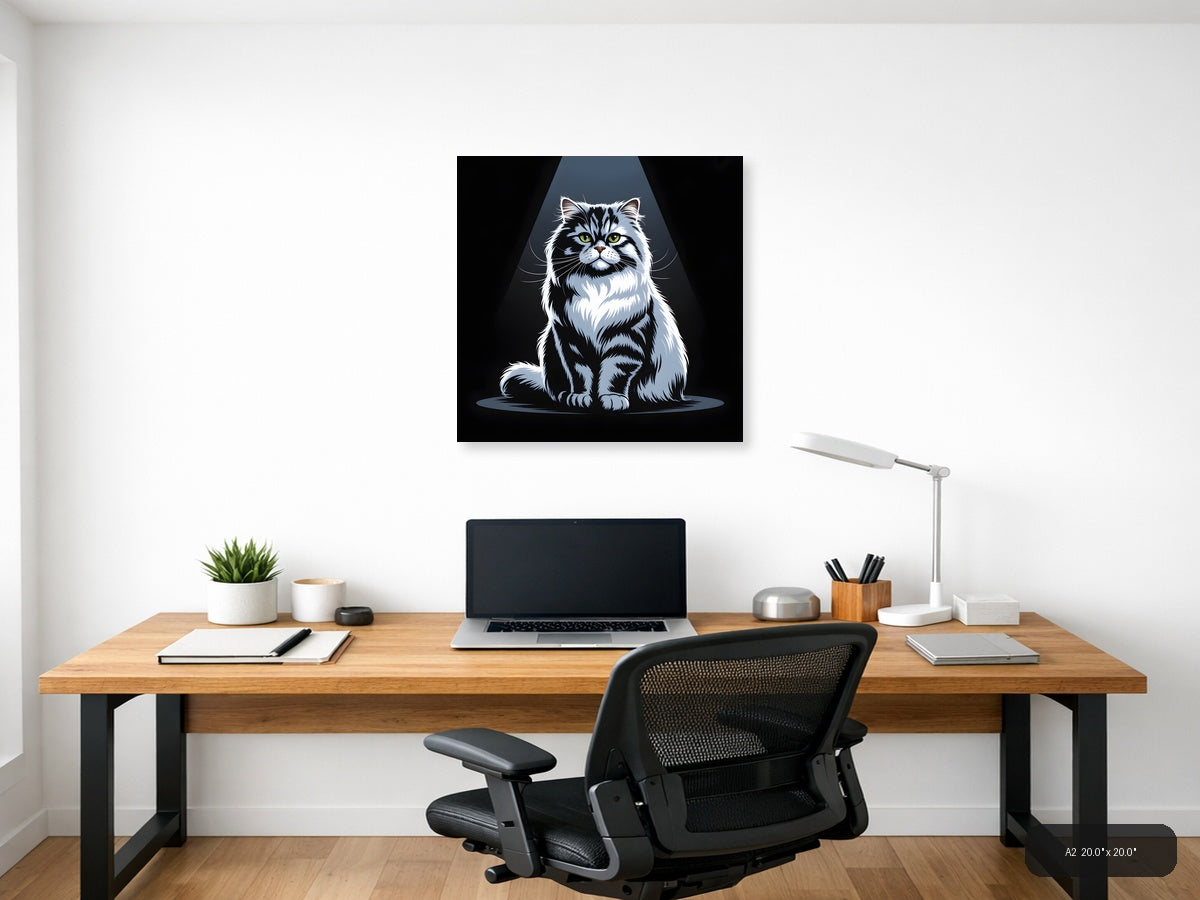 Black and White Cat Portrait Studio Photography Wall Art — A2 / Office