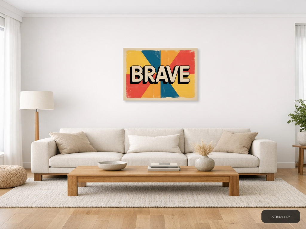 Brave Vintage Retro Geometric Sunburst Wall Art — A3 / Living Room