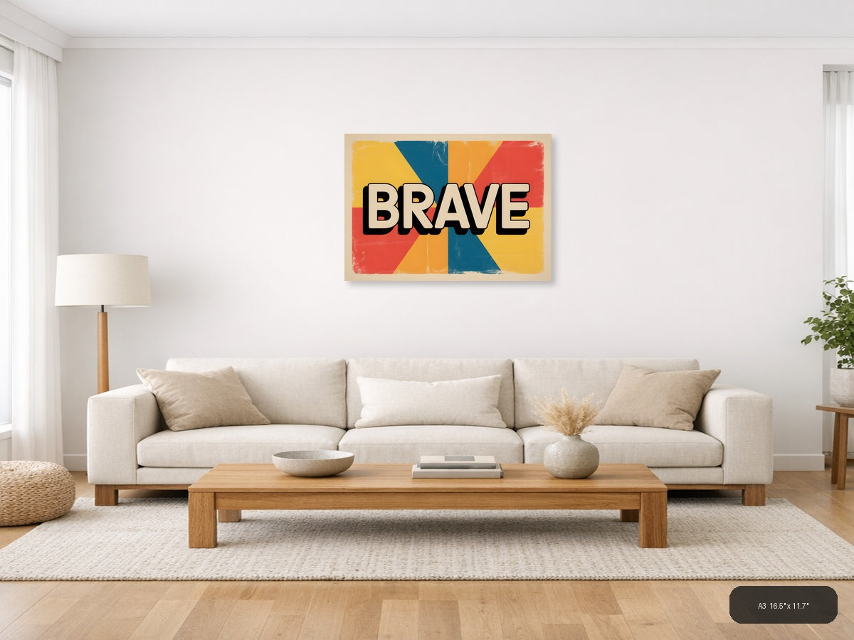 Brave Vintage Retro Geometric Sunburst Wall Art — A3 / Living Room