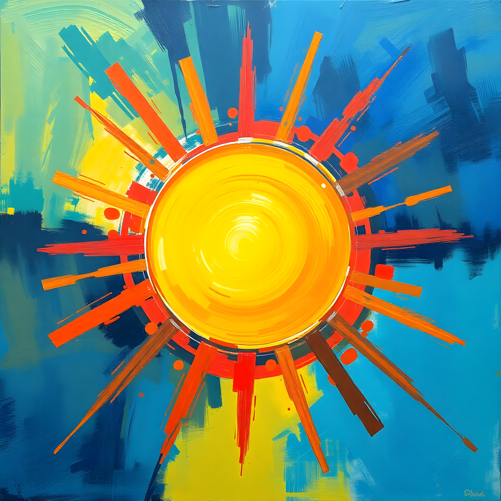 Abstract Sun Burst Modern Art | Vibrant Yellow Blue Wall Art