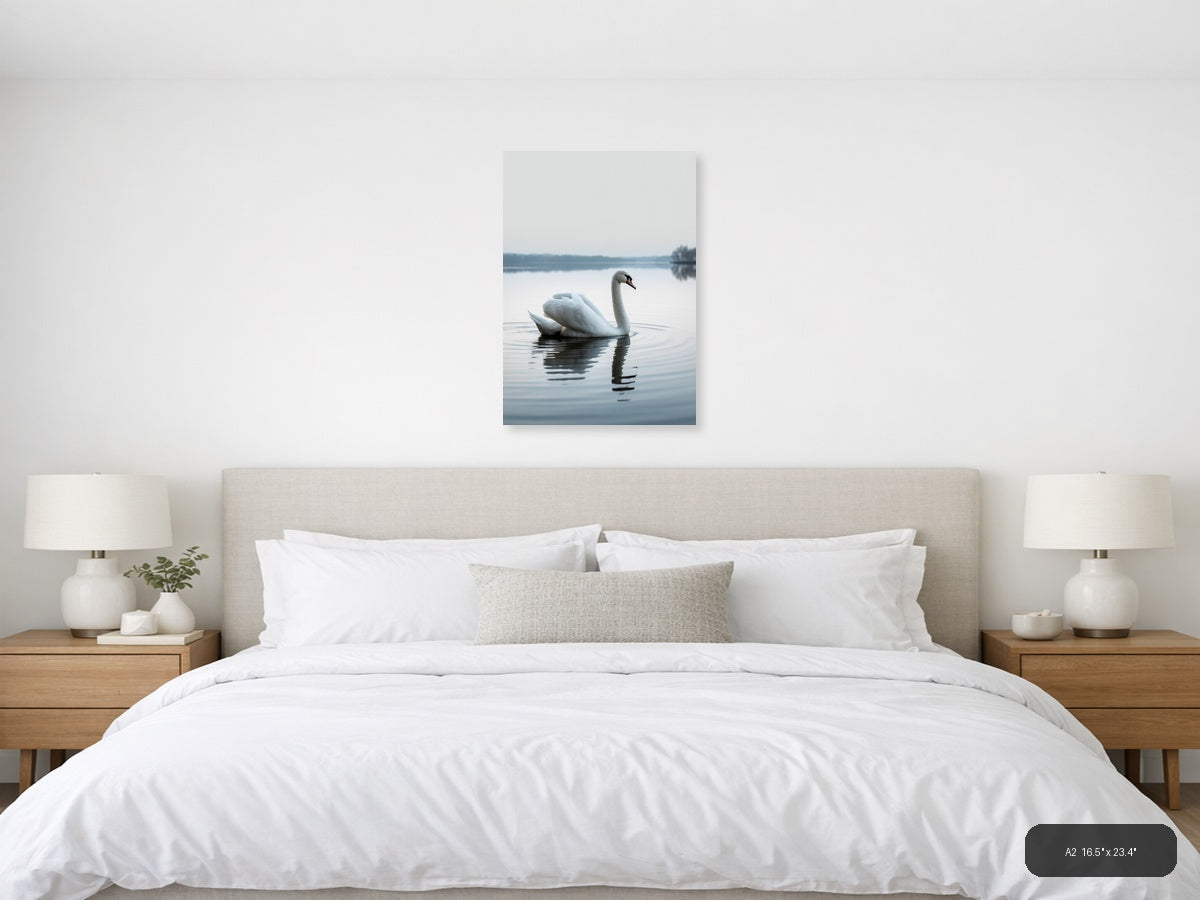 Minimalist White Swan Reflection Lake Wall Art — A2 / Bedroom