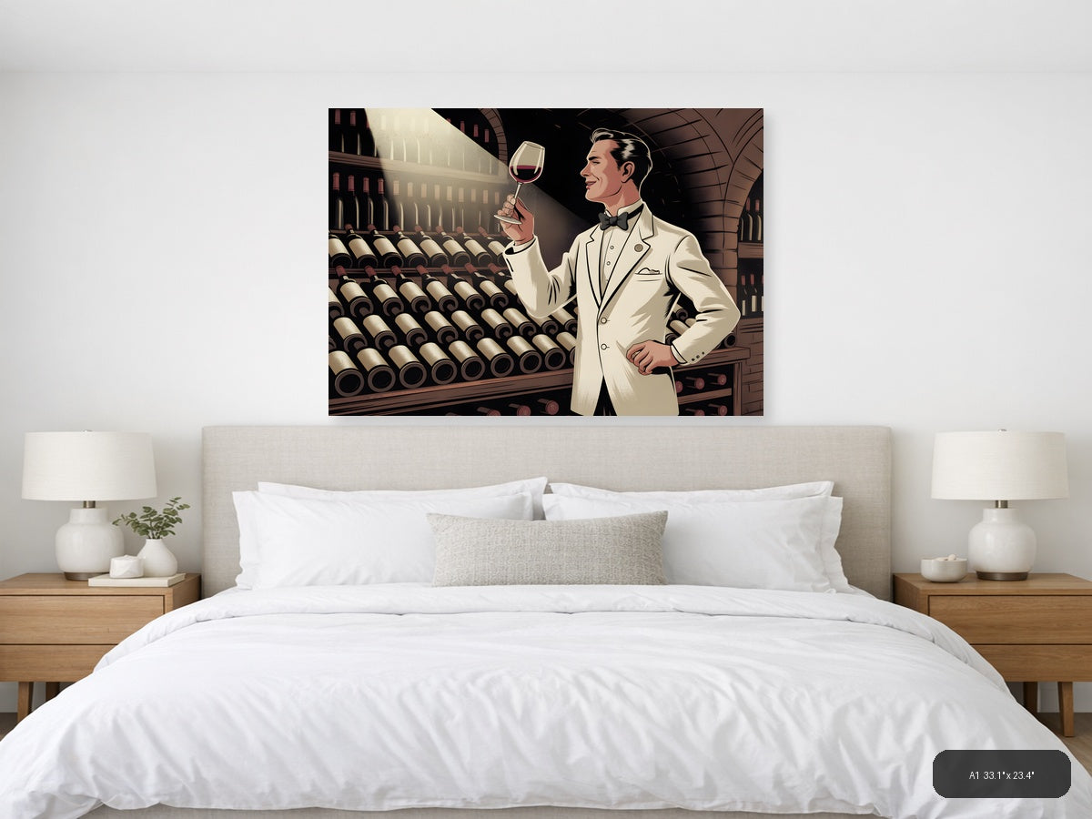 Vintage Wine Connoisseur in Cellar - Landscape Wall Art — A1 / Bedroom
