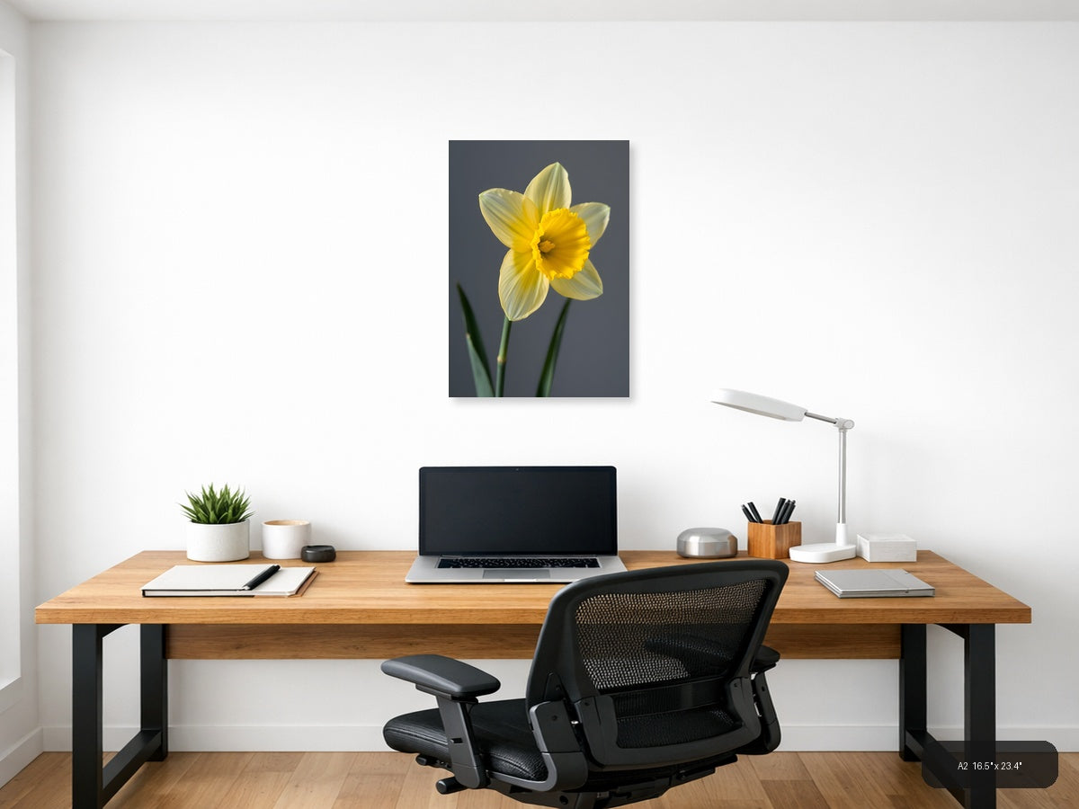 Yellow Daffodil Minimalist Flower Portrait Wall Art — A2 / Office