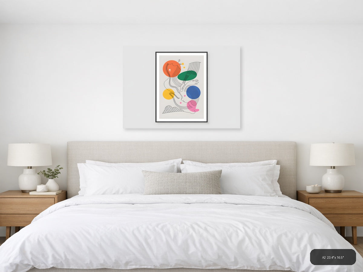 Abstract Line Art with Colorful Geometric Shapes Wall Art — A2 / Bedroom