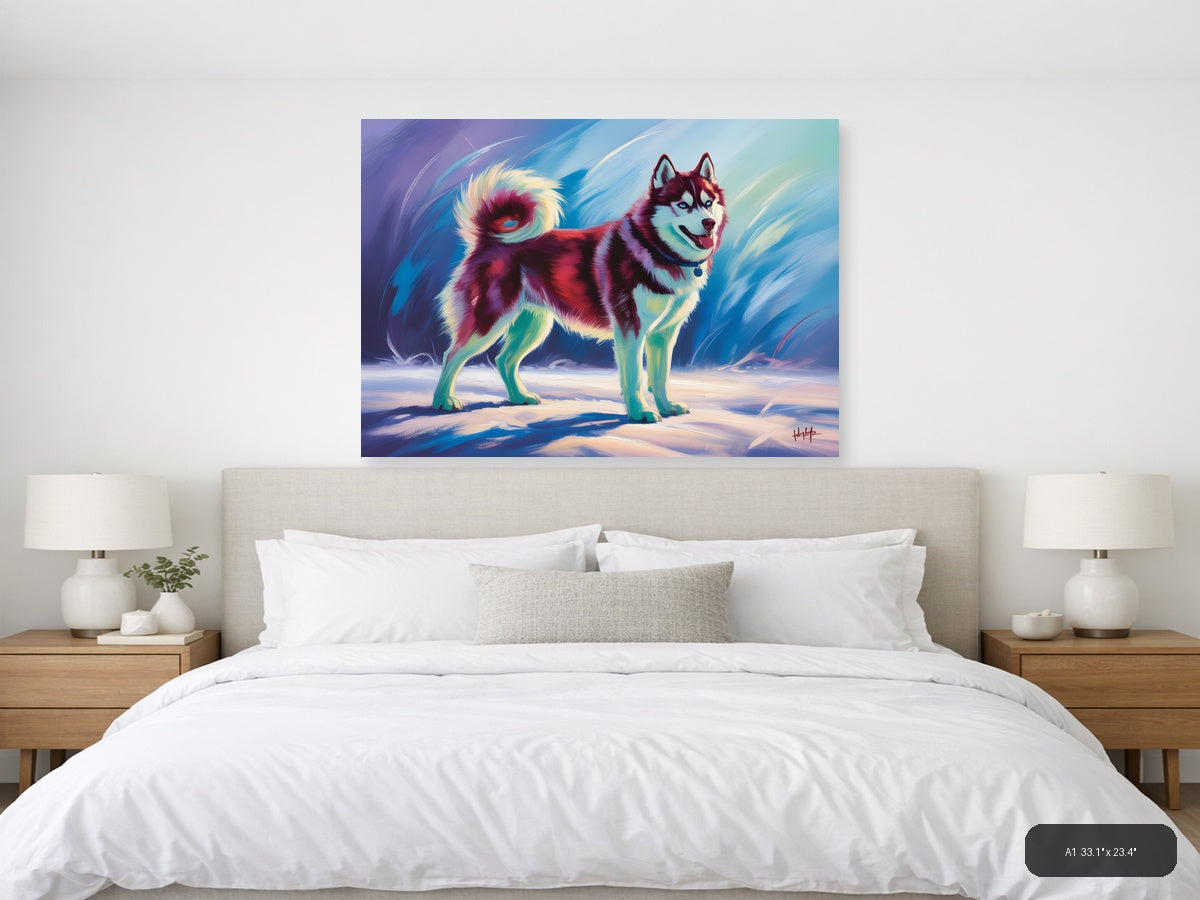 Vibrant Abstract Husky Dog Portrait Wall Art — A1 / Bedroom