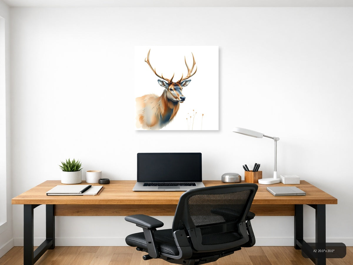 Majestic Deer with Antlers Watercolor Wall Art — A2 / Office